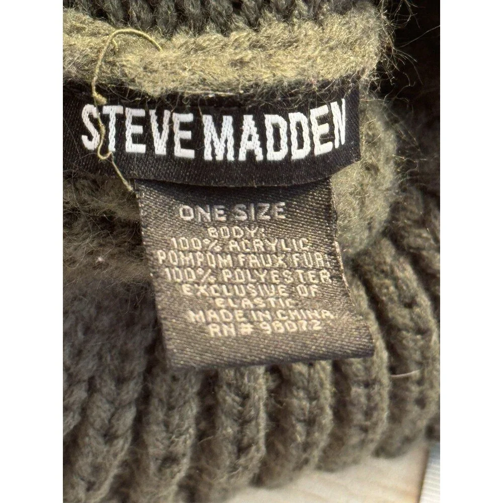 Steve Madden Green Cuffed Beanie with Black POM Winter Hat Ski Cap One Size